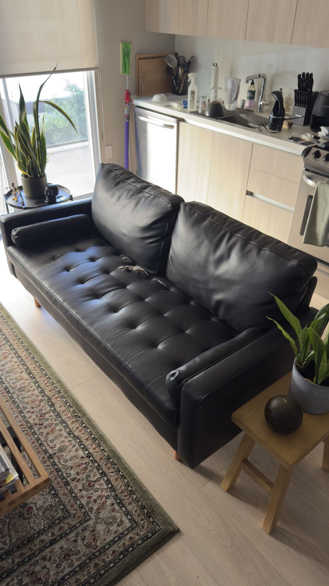 Vegan Leather Square Arm Sofa 69