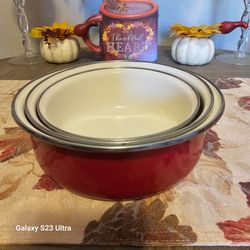 Red Enamel Nesting Mixing Bowls Set of 3