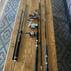 Lot of 3 Fishing Rods and 3 Reels. Saltwater and Freshwater GOOD SHAPE