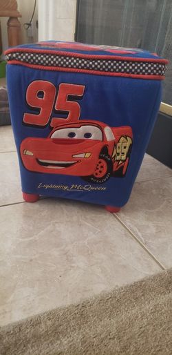 Disney Pixar Lightning McQueen Ottoman/Toy Box. Cars Theme Pillow, Wall Border