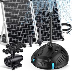 70W Solar Pond Filter with Fountain Pump, Solar Powered Water Pump with 580GPH Pond Filter 