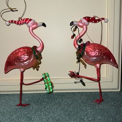 Set Of 2 Festive Flamingo Ornaments