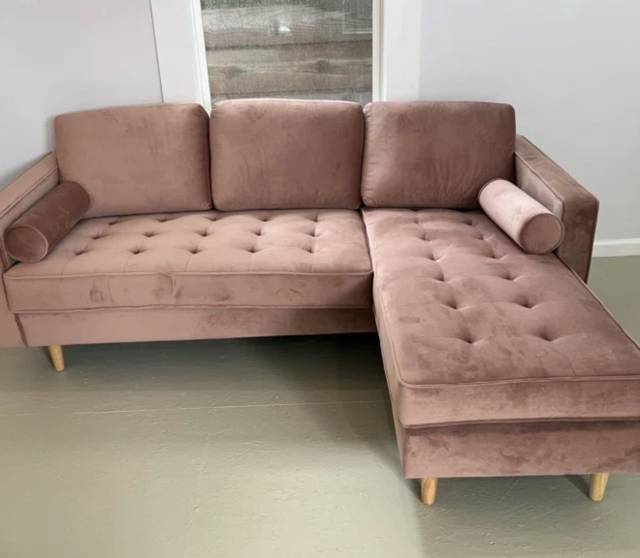 Rose Pink Velvet Sectional Sofa w/ Chaise – 84” – $400 ( Or Best Offer)