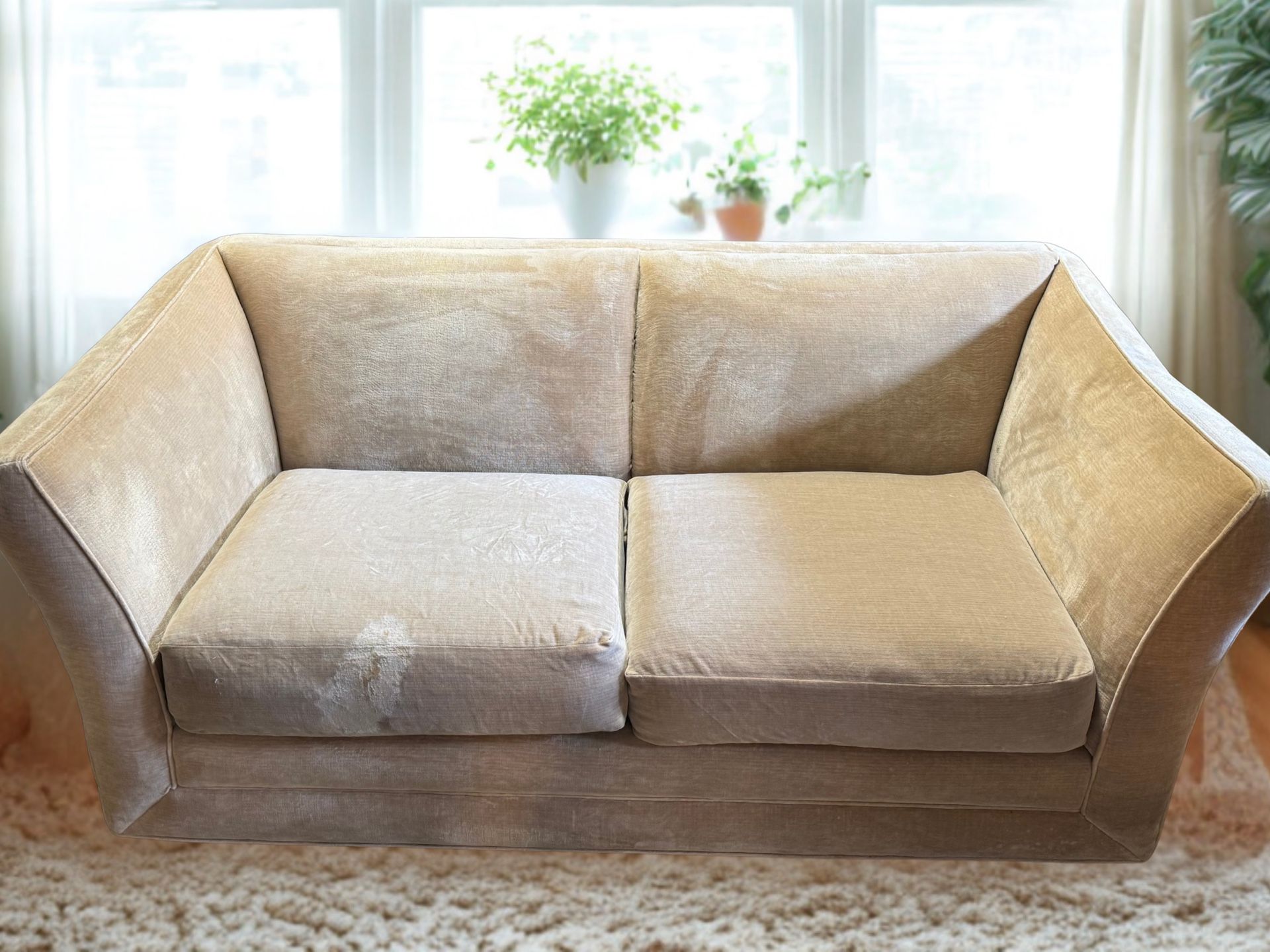 **Free Delivery** Beige Weiman Velvet Loveseat