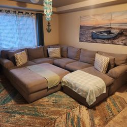 Down Feathered Sectional Sofa + Large Ottoman + Large Area Rug Excellent Condition FREE DELIVERY 