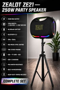 Zealot ZE21 250W Bluetooth Party Speaker with Tripod