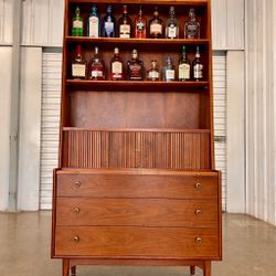 Vintage Walnut Hutch Bookcase Bar