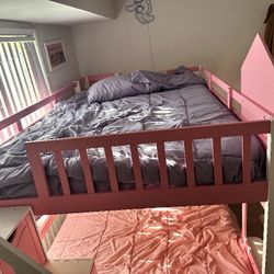 Girls Bunk Bed Pink Twin Bed With Slide 