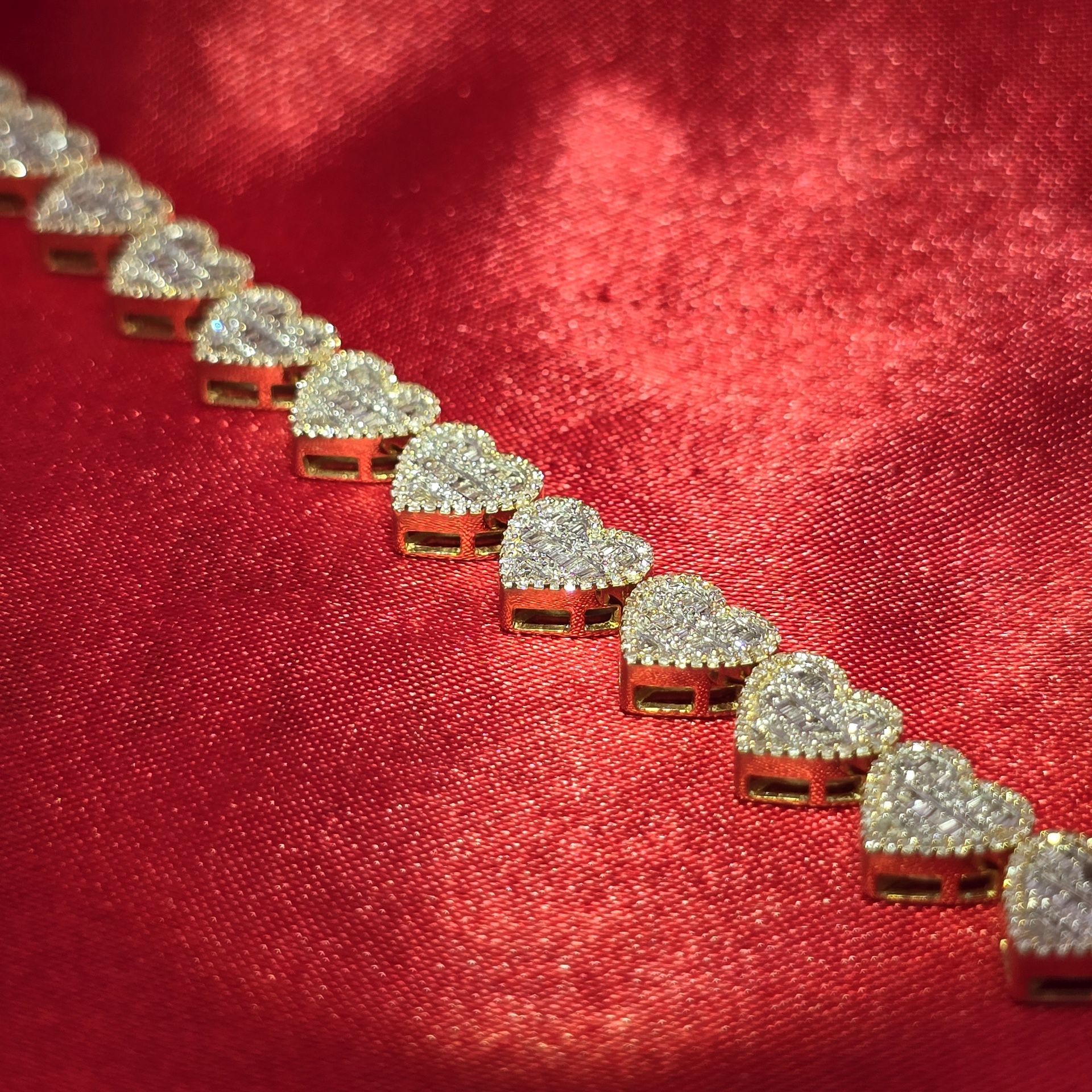 10k Yellow Gold Diamond Heart Shape Round and Baguette Bracelet 2.68 ctw
