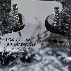 1/10 Tcw Diamond And 925 Silver Semi Hoop Earrings