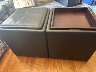 Brown Faux Leather Storage Ottoman