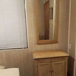 Solid Wood 2-Door Cabinet and Matching Mirror. Hand-Carved Egyptian motif.