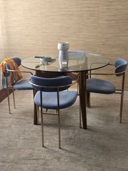 Dining table and chairs - wood base with glass top