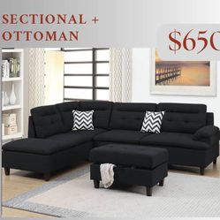 Black Sectional Sofa With Chaise $650