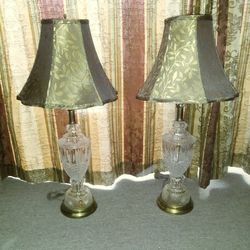 Set of two beautiful vintage Crystal and Brass lamps