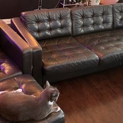 Black IKEA Leather Couch Set With Ottoman