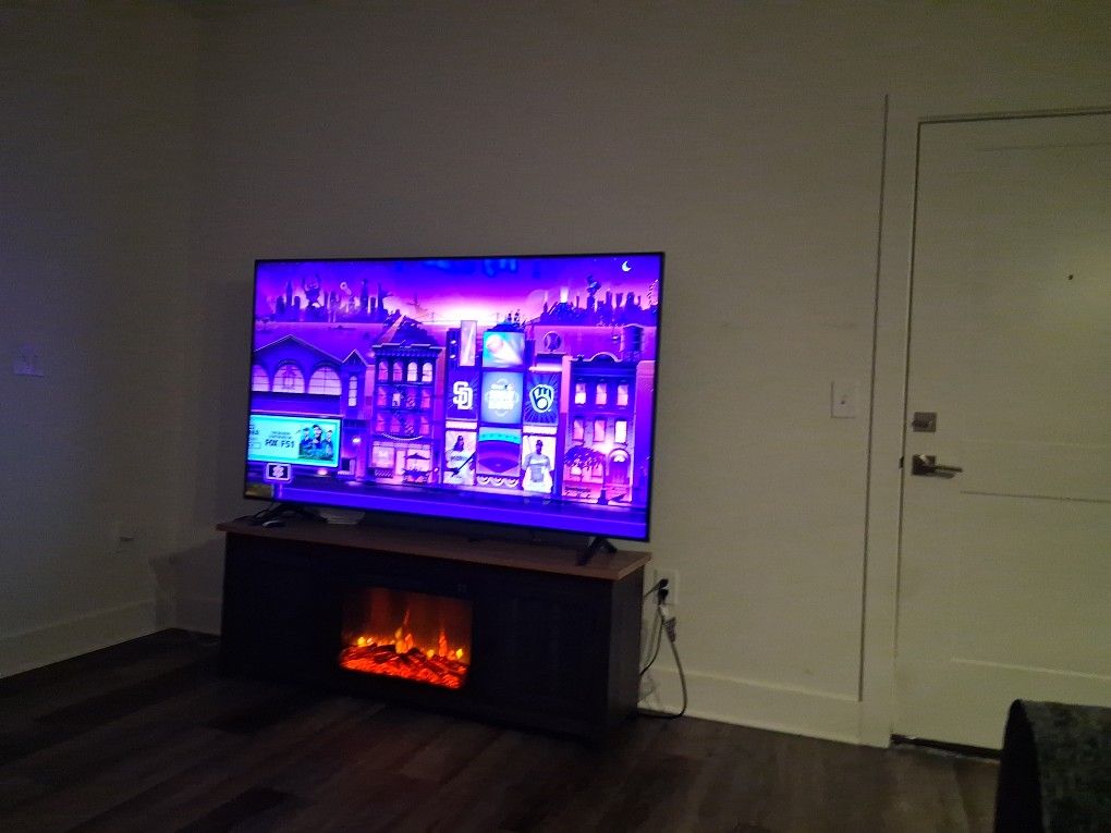 75in LG And Fire Place TV Stand With Storage
