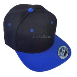 LOGA Black  Blue Blank Plain Polyester Snapback Hat Plastic Snap Flat Visor High Crown