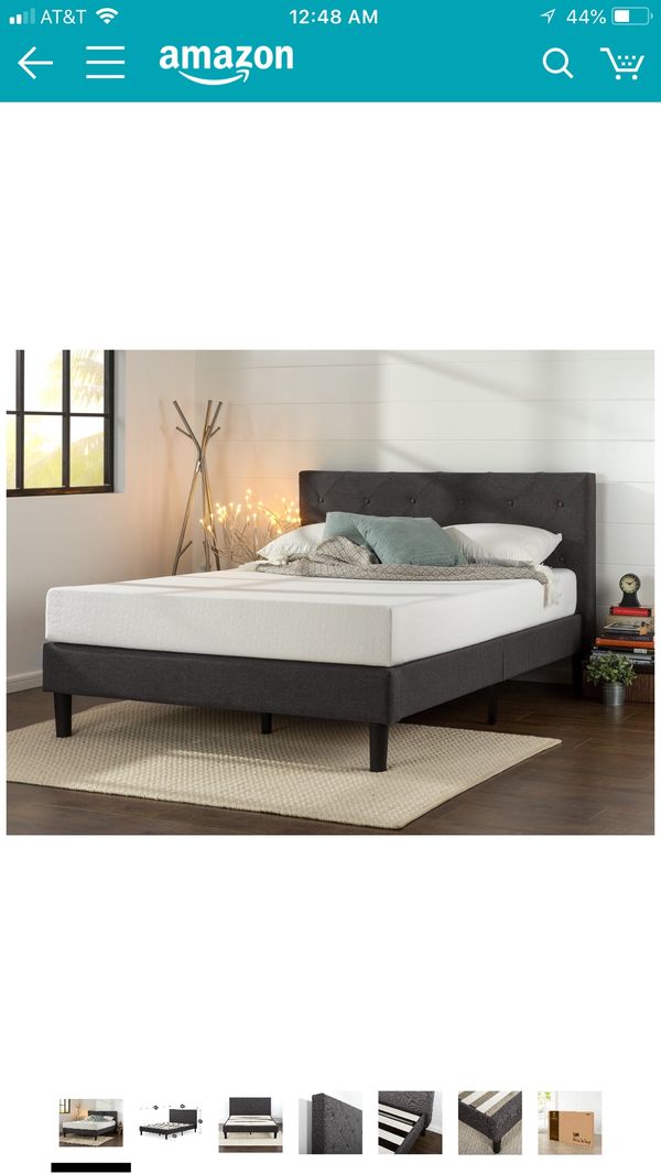 Zinus Upholstered Diamond Stitched Platform Bed In Dark Grey Queen Zinus Upholstered Diamond Stitched Platform Bed In Dark Grey Queen