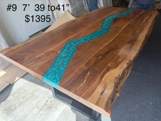 7-Foot Live Edge Acacia Wooden Table – Turquoise Epoxy River 🌊