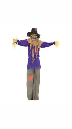Haunted Hill Farm 6 ft 5.29 lbs Standing Halloween Scarecrow Yard Decoration with LED Green Eyes, HHSCR-5FLS