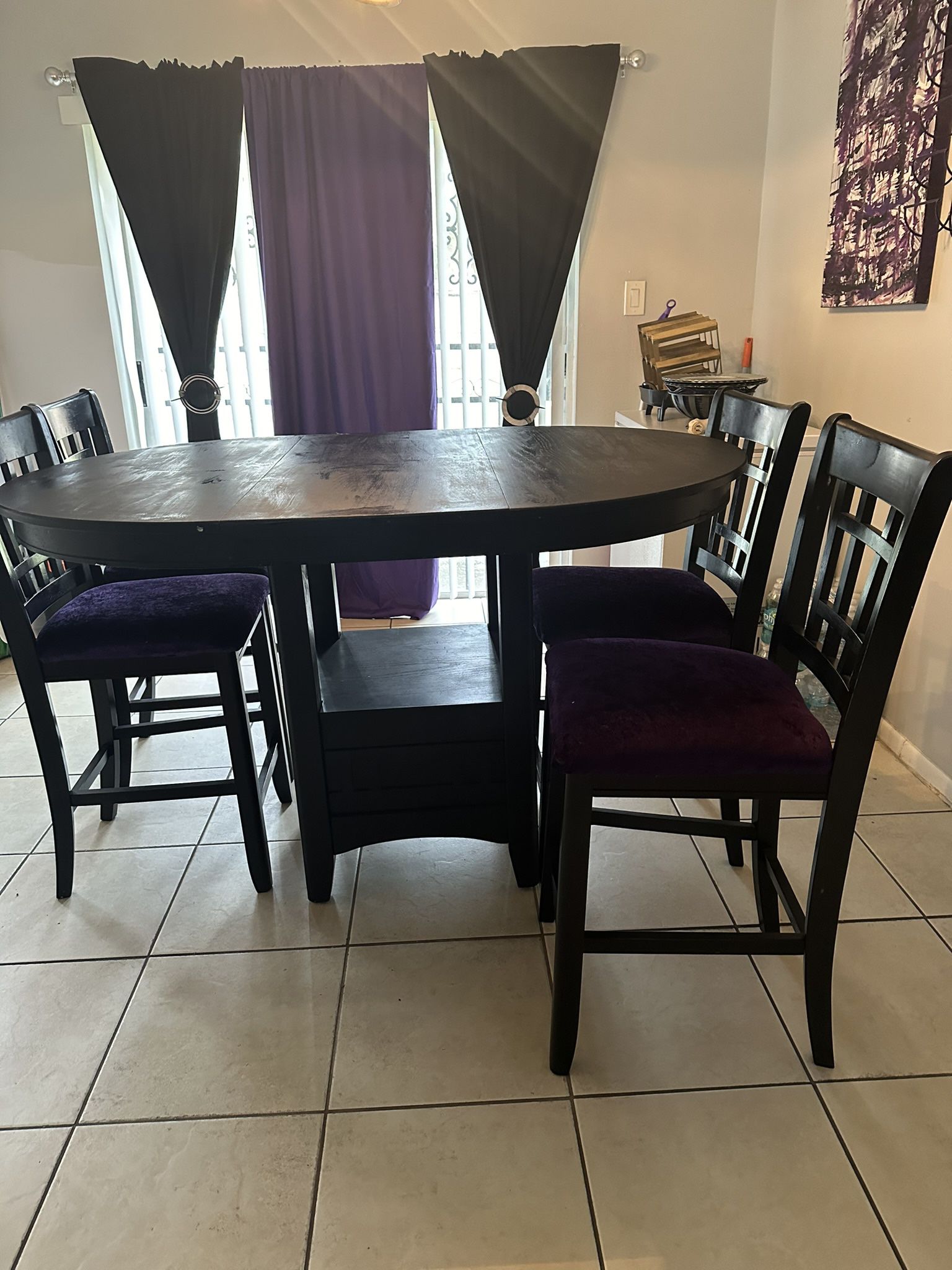 Dining Table 4 Chairs (black and purple)