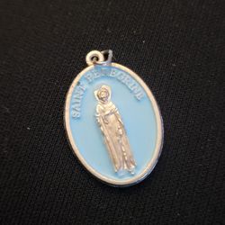 Blue Saint Peregrine Medal Pendant! Pray For Me On Reverse Side! 