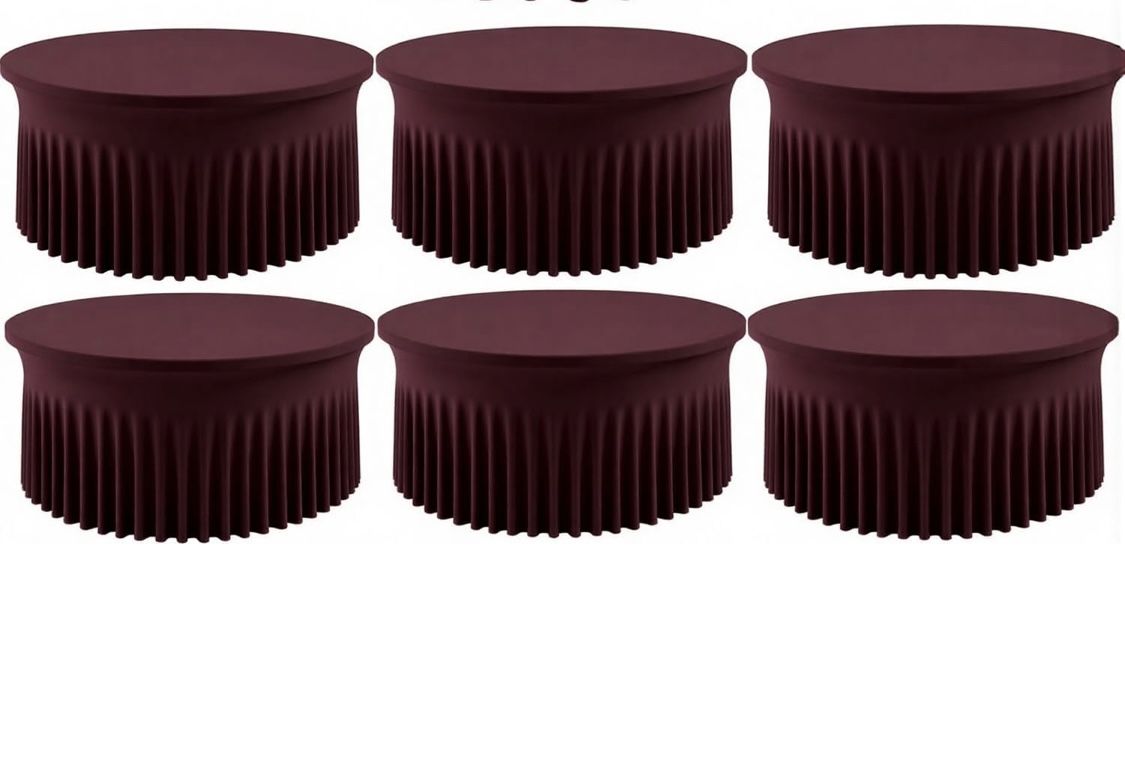 Leegleri 6 Pack Burgundy 60inch Spandex Round Tablecloths, Stretchy 120inch Fitted 5FT Round Table Cloths, Wrinkle