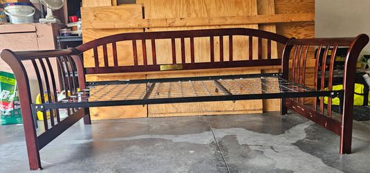 Twin Day Bed Frame (Solid Brown Wood)