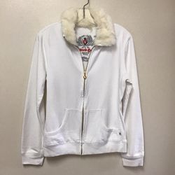Women’s TWISTED HEART Cotton white full zip jacket with real fur collar