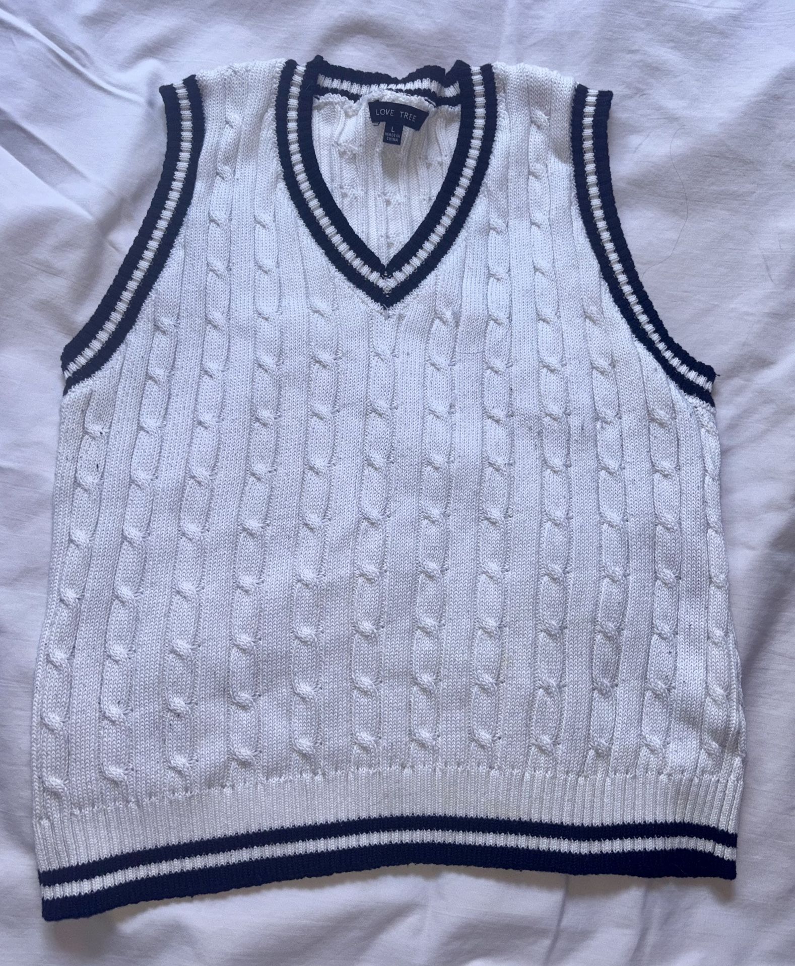 White Knitted Love Tree Sweater Vest Light Academia