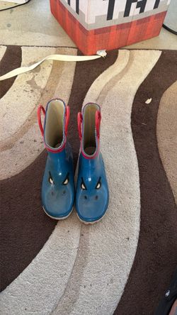 Kids Blue Rubber Rain Boots with Monster Face