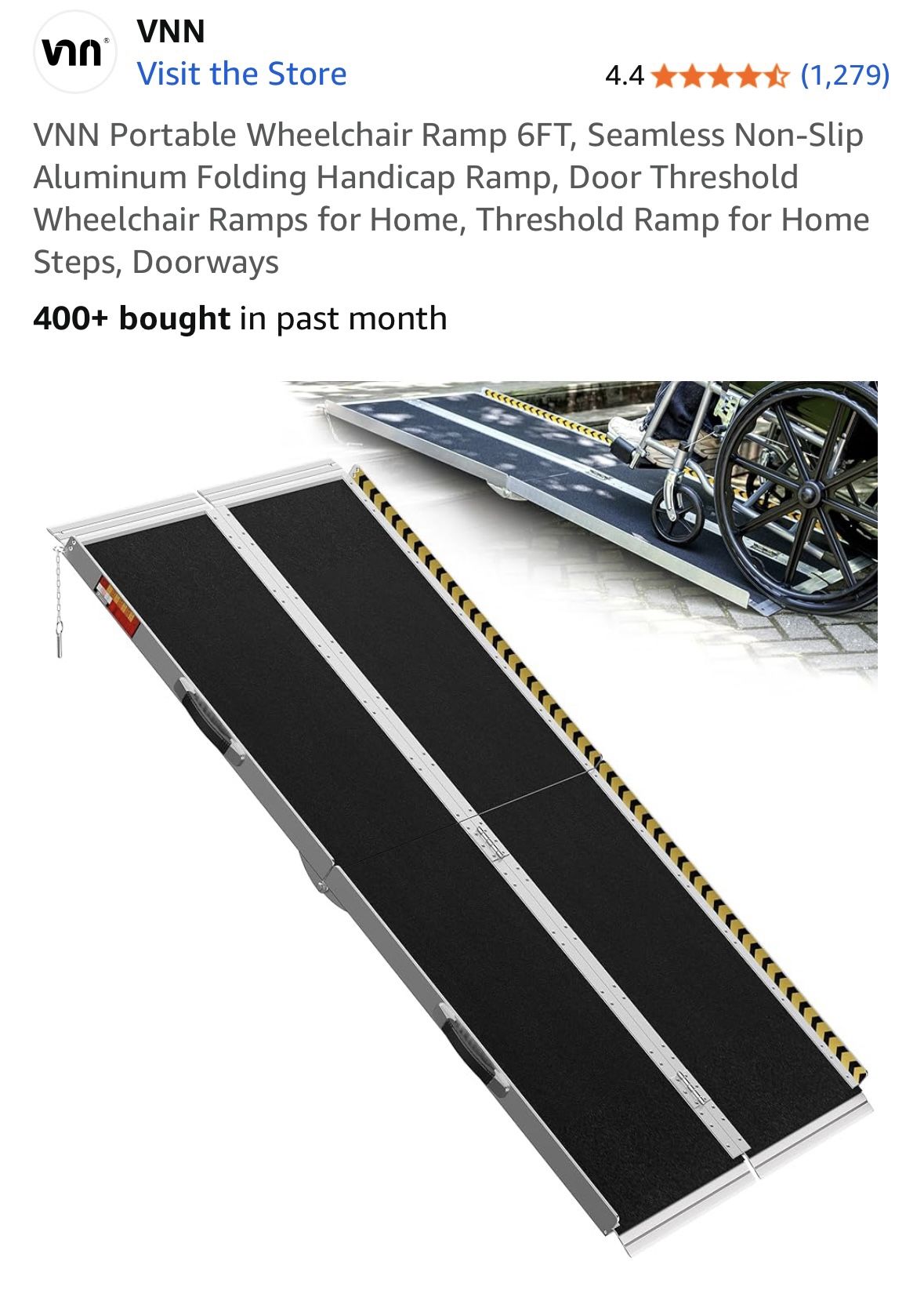 VNN Portable Lightweight Wheelchair Ramp 6FT, Seamless Non Slip Aluminum Folding New In Box