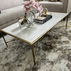 White Marble & Brass Coffee Table