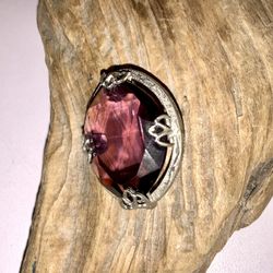 Vintage Large Purple Faceted Glass Brooch Amethyst Color