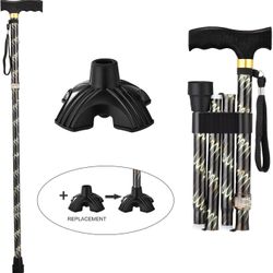 Folding Walking Cane, 5-Level Height Adjustable Walking Stick with 2 Replaceable Nonslip Rubber Tip, Portable Hand Walking Stick with Ergonomic T-Hand