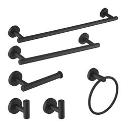 6-Piece Modern Bath Hardware Set with Towel Ring Toilet Paper Holder Towel Hook and Towel Bar Wall Mount in Matte Black