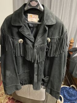 Fringed Suede Jacket Men Vintage Black OBO