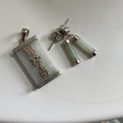 Jade and Sterling Silver Earrings and Pendent