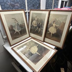6 Antique Original Prints Of Early 1900 Ballerinas