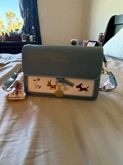 Blue Faux Leather Crossbody Bag with Dog Embroidery (New w/ Extra Strap)