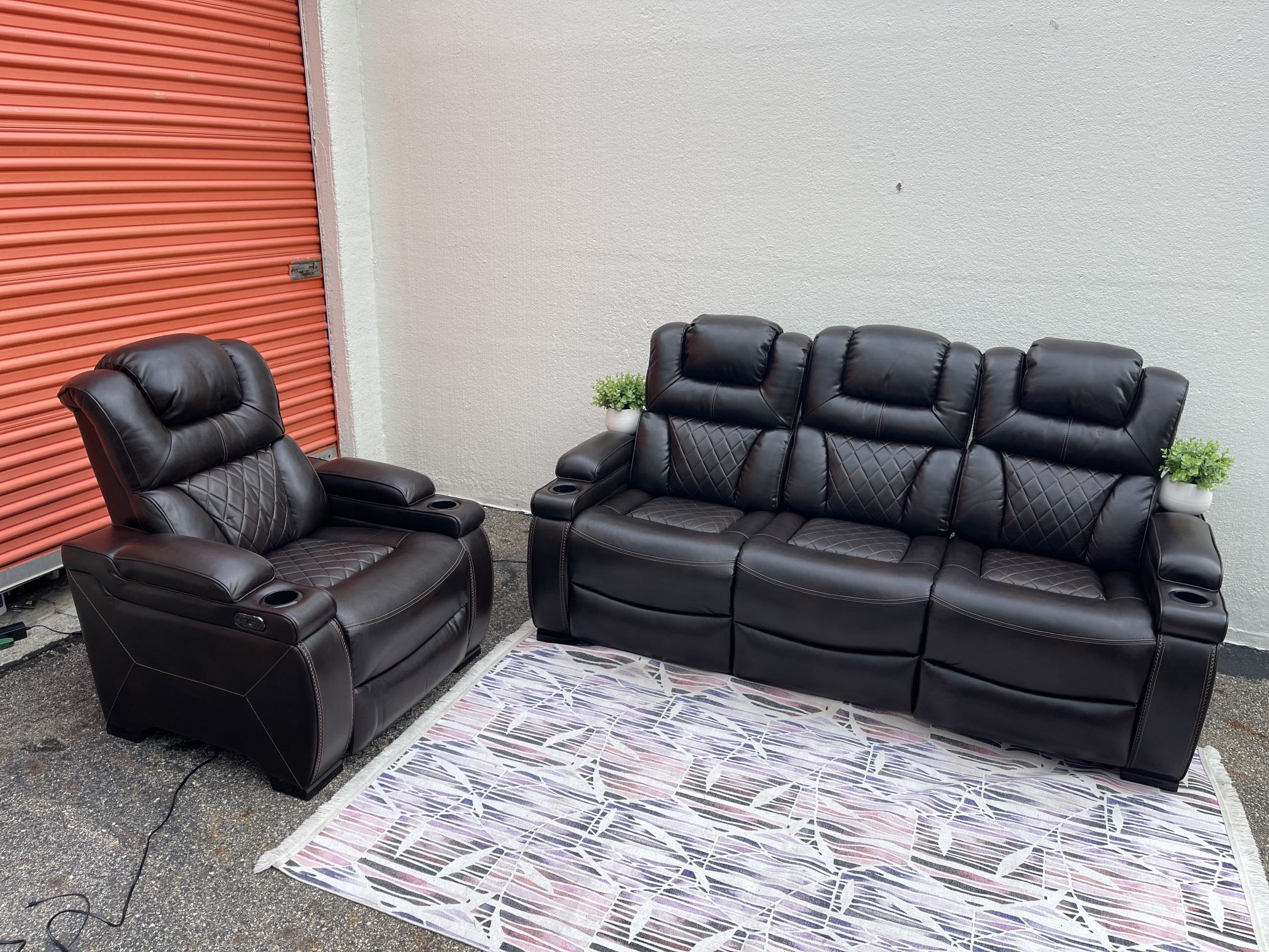 Leather Dual Power Recliner Sofa Couch And Chair 