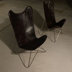 Leather Butterfly Chairs With Metal Frame 