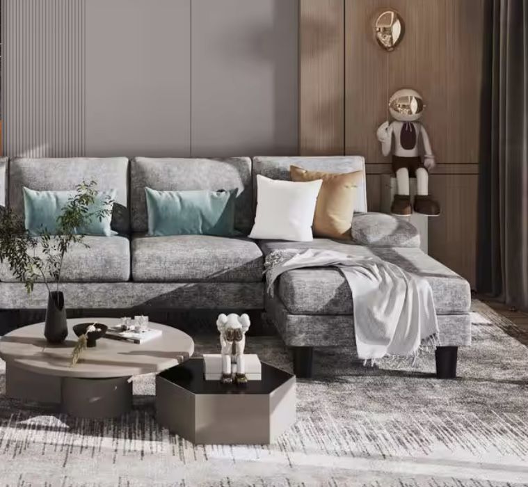 L-Shaped Modern Sofa in Florid Gray with Chaise