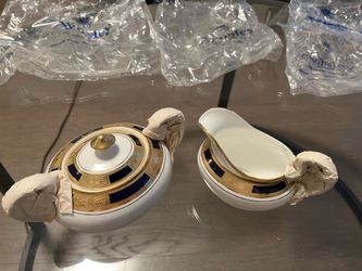 New Ansley Empress Cobalt/w 24k gold plated sugar & creamer/w option to buy open veg too