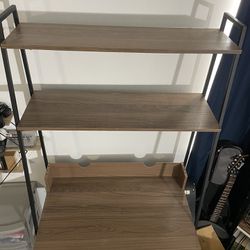 Metal & Wood 3-tier Boho Desk With Shelves 