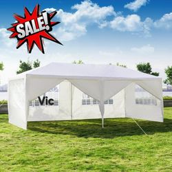 10 ft. x 20 ft. Wedding Party White Canopy Tent Outdoor Gazebo with 6 Removable Sidewalls for Backyard, Birthday Party,