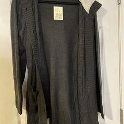 Women’s Plus Size 3XL Gray Hooded Knit Cardigan Belted Waist With Pockets