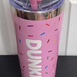 Dunkin Donuts 24oz Travel Cup Mug Tumbler Bottle Vacuum Insulated Pink Raised Sprinkles just $10