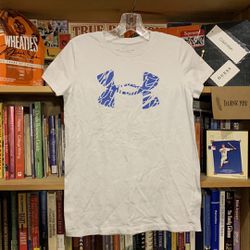 UNDER ARMOUR Heat Gear-white/blue ‘LOOSE’ graphic logo short sleeve tee-shirt